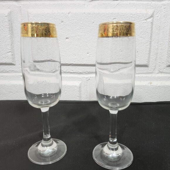Beautiful Set of 2 Vintage 24K Gold encrusted Cellini Champagne Flutes - Picture 1 of 6